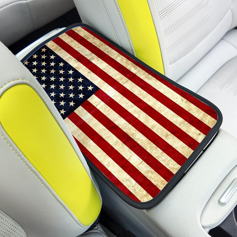 Adastrah Auto Center Console Pad,American Flag 1 Auto Armrest Pad Seat Box Cushion,Armrest Cover Protector for Vehicle SUV Truck Car - Image 1